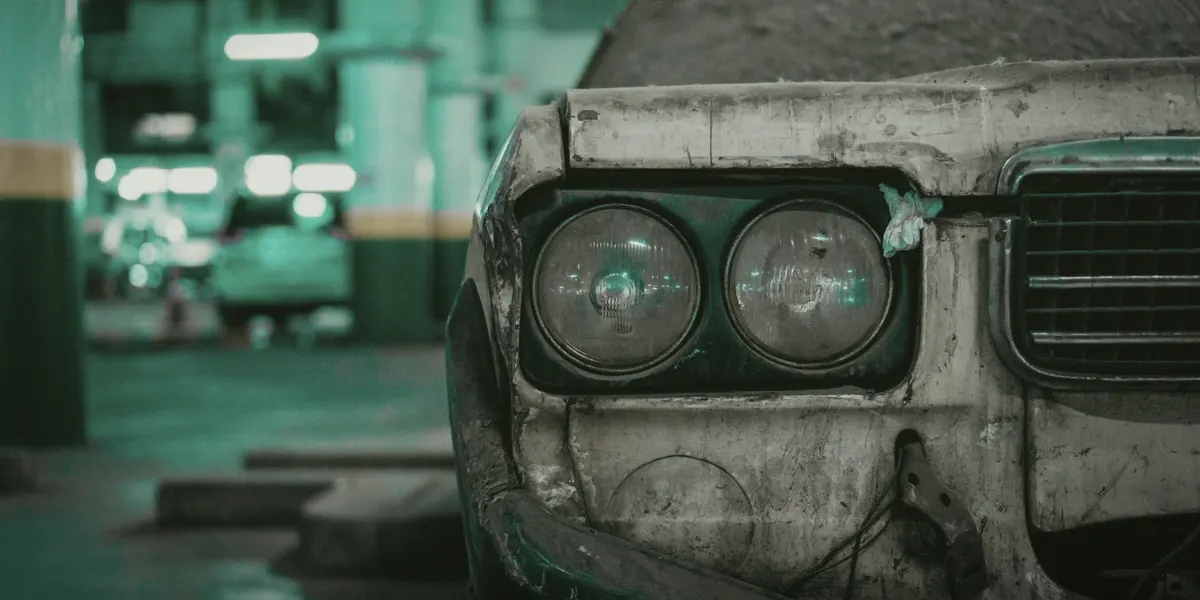 Close-up of a damaged vehicle for a total-loss appraisal dispute