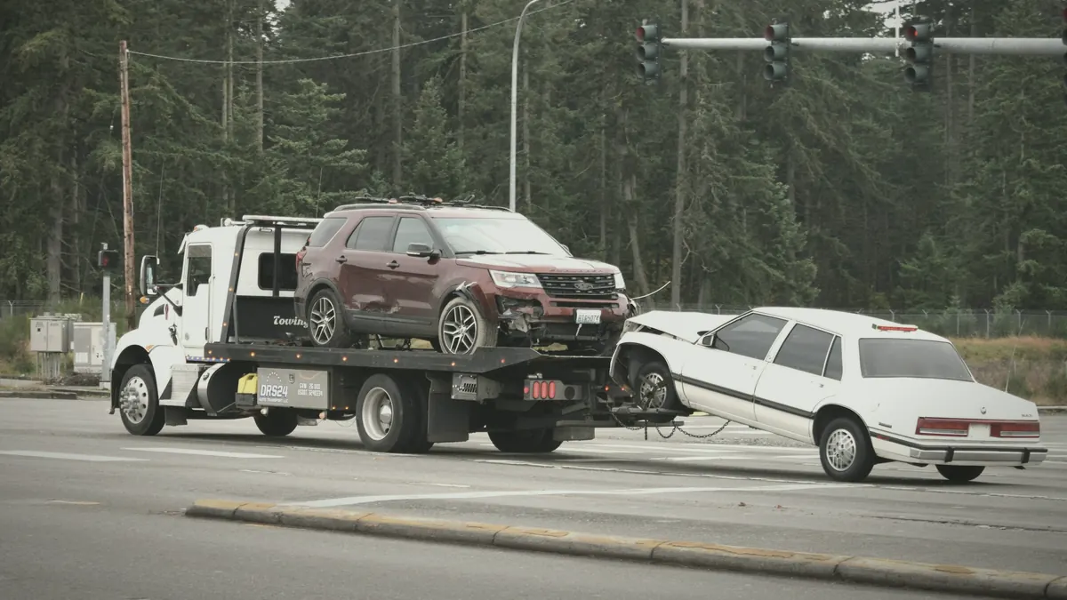 Tow vehicle photo for understanding a total-loss write-off
